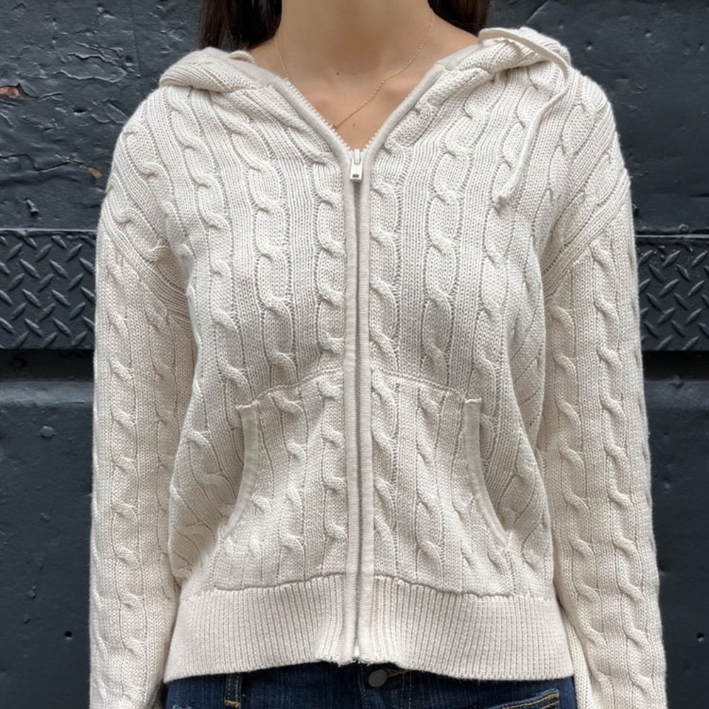 Brandy Melville Cable Knit Zip-Up Sweater Gray